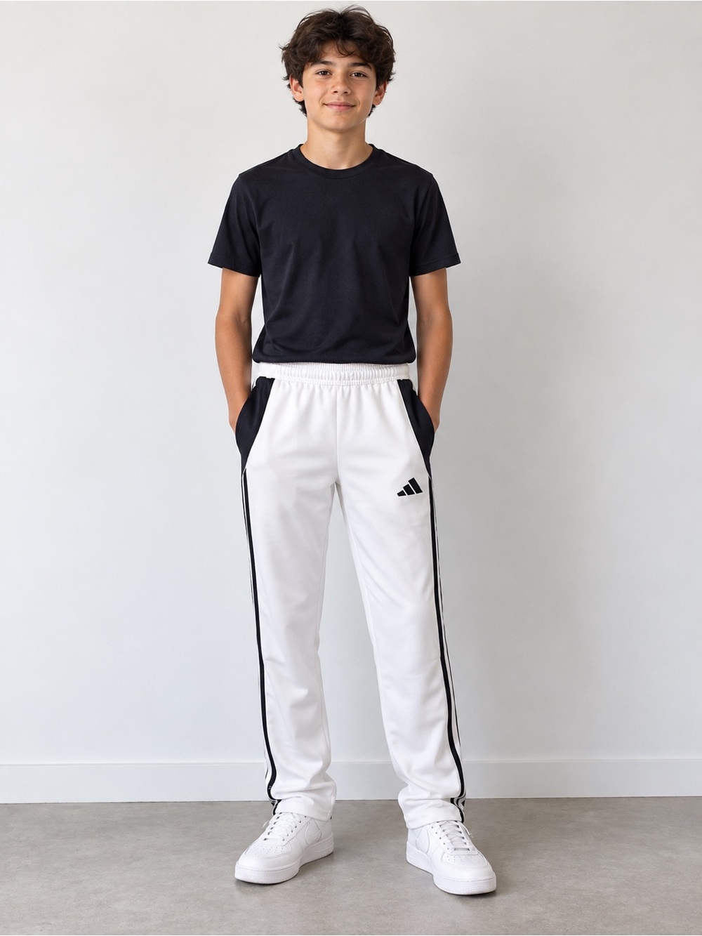 adidas White Joggers with Black Side Stripes
